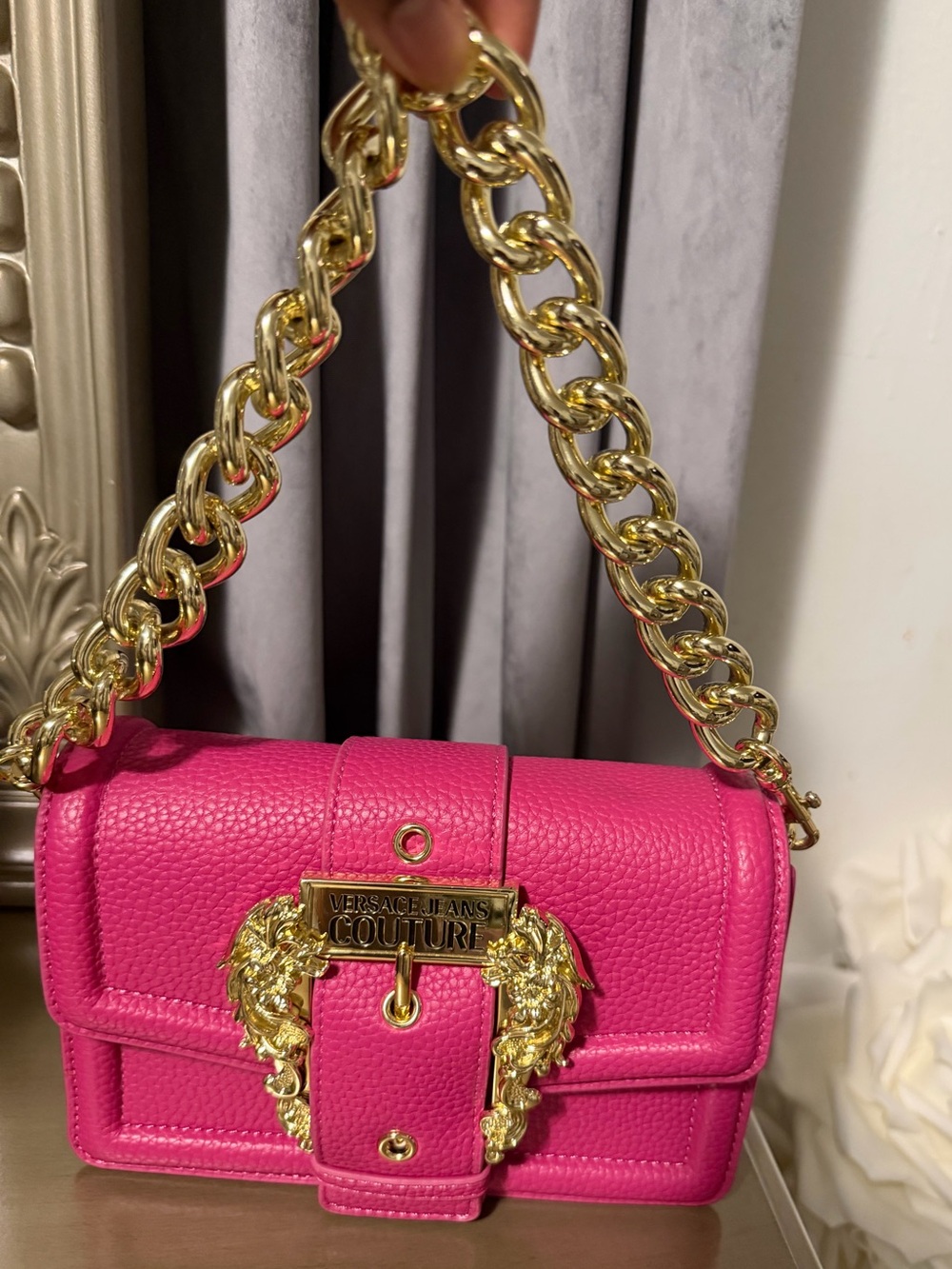 Versace Jeans Collection Pink Mini Shoulder Bag with Gold Chain